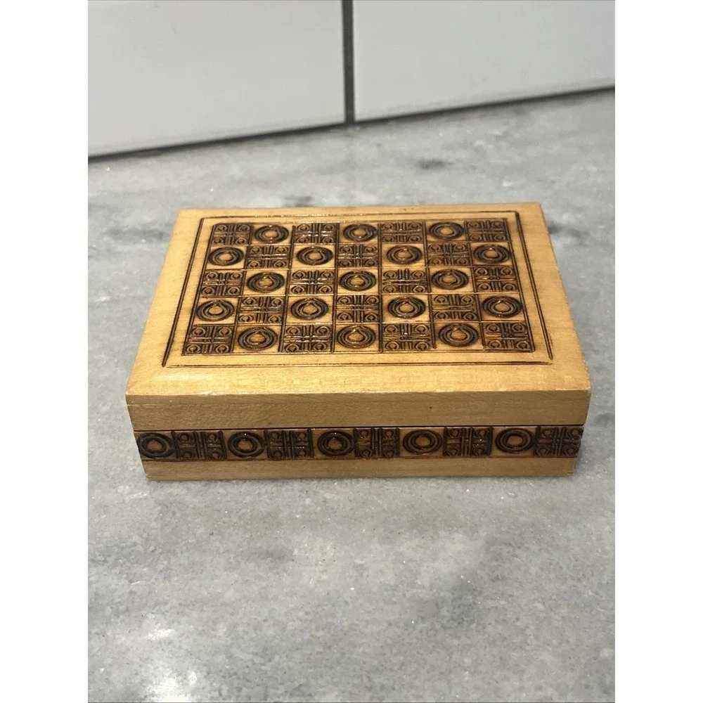 Vintage Wooden Trinket Jewelry Box Hand Carved Hand Made- European
